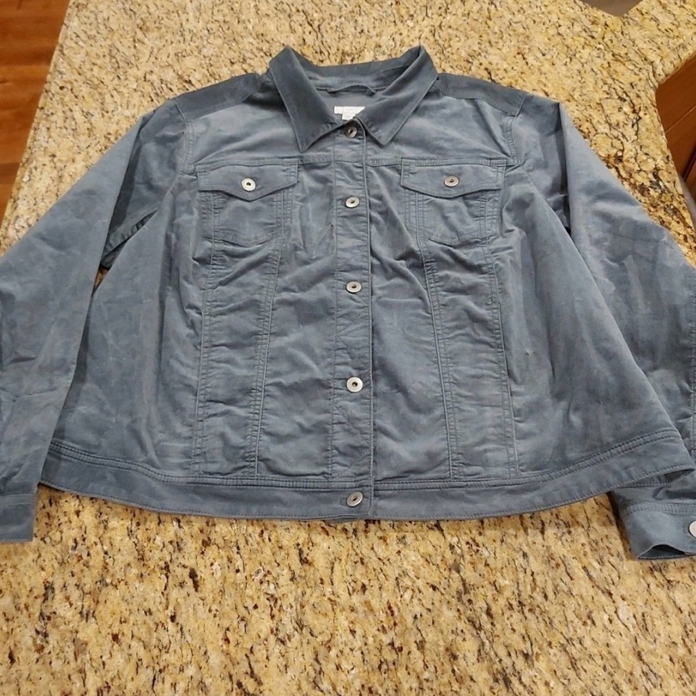 J Jill Women's Blue Velvet Jacket button up casual dressy